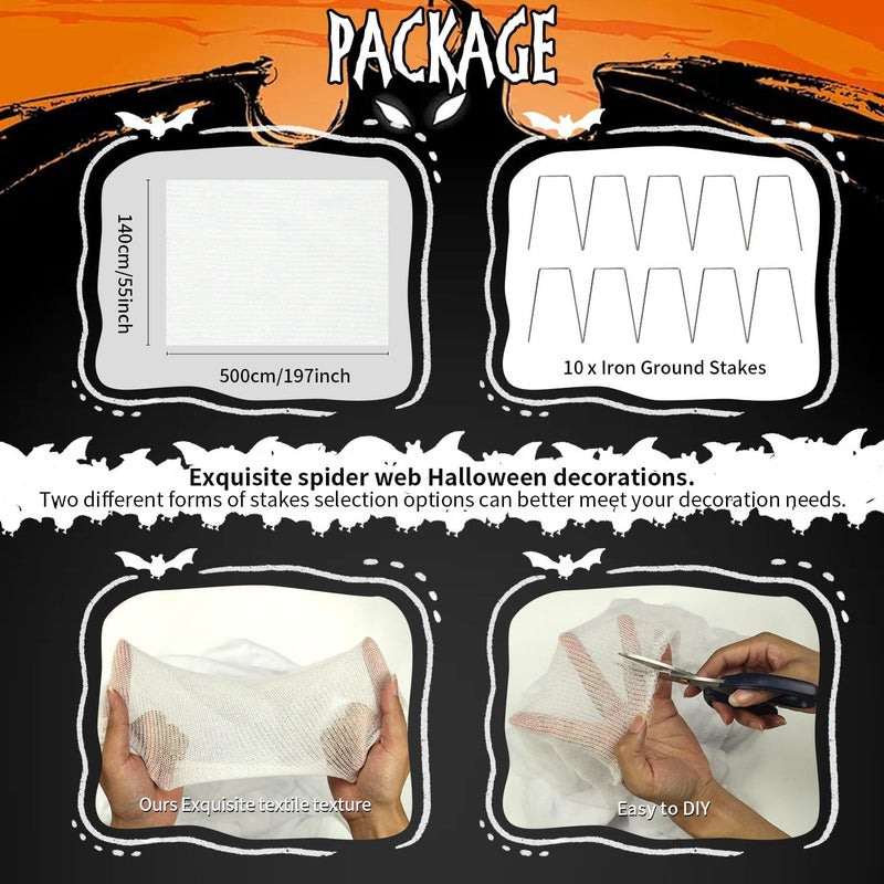 IPOOLTENG 800 Sqft (After Stretched with Holes) Giant Spider Web Halloween, Stretchy Spider Web Halloween Decorations, Cut-Your-Own Gauze Beef Netting Roll Spider Web for Yard Party Decor (Bright White) - Image 2